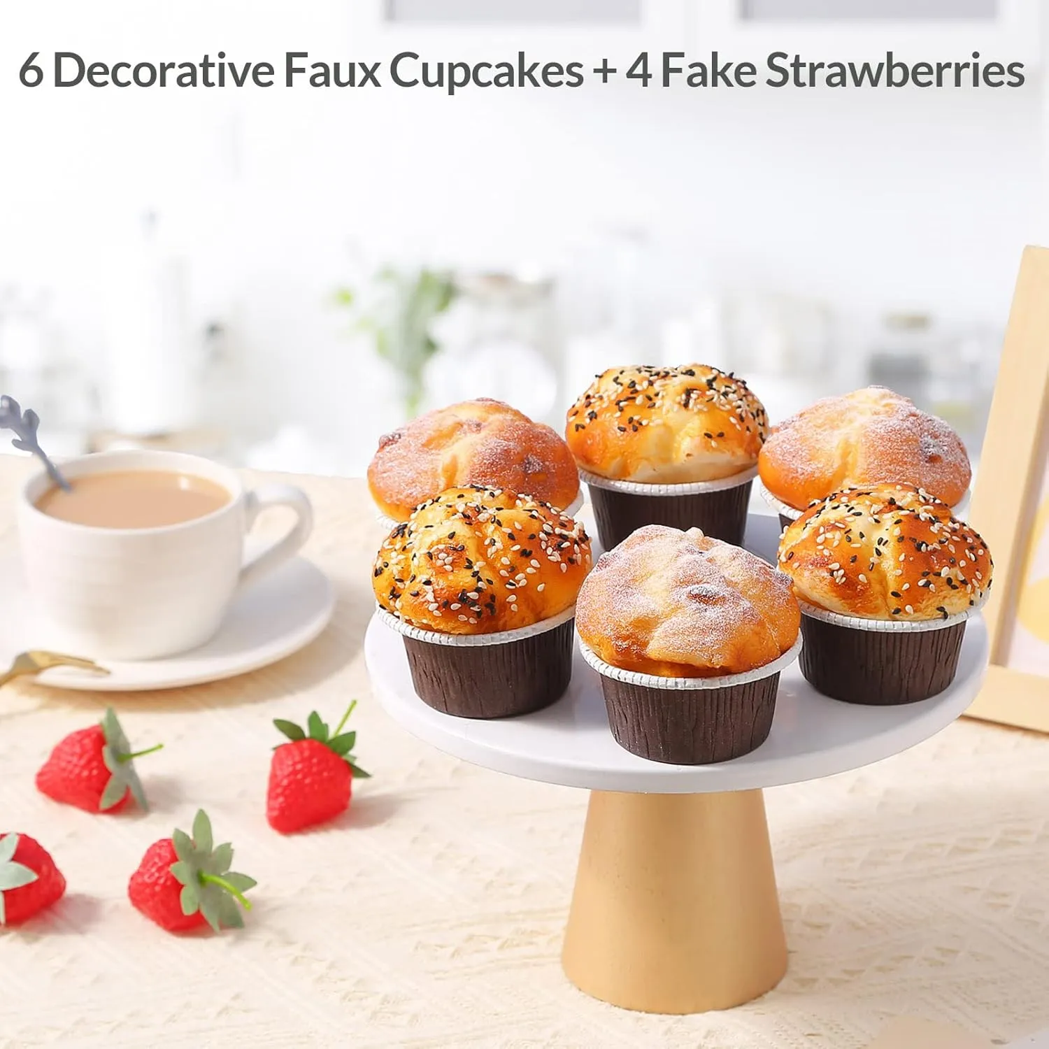 Fake Cupcakes, Artificial Cupcakes for Display, Realistic Fake Food, Artificial Cake Fake Desserts Pastries for Decoration, Decorative Faux Cakes Set C 6 Pack
