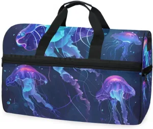 Fantasy Jellyfish Travel Duffel Bag Luggage Sports Gym Bags With Shoes Compartment Large Capacity Lightweight Duffle Bag For Men Women