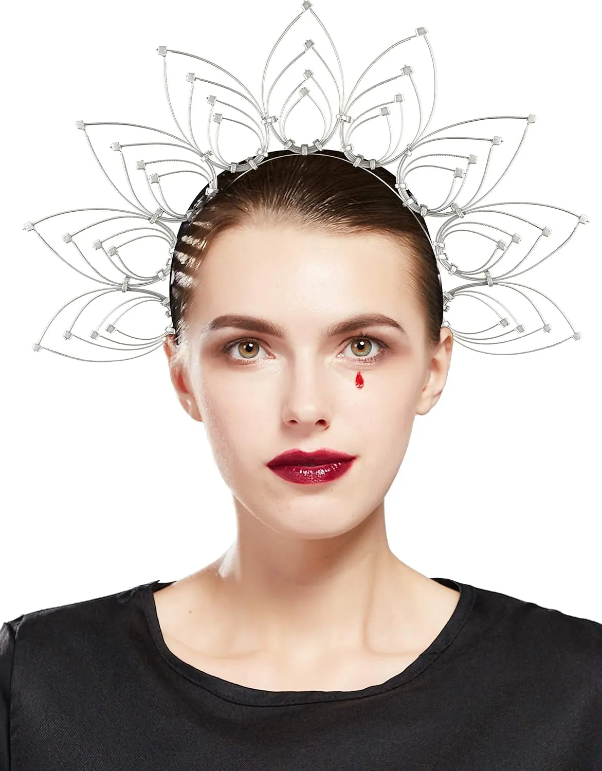 Fantherin Mary Halo Crown Headband Goddess Zip Tie Spiked Halo Crown Halloween Costume Headpiece Headdress for Cosplay Party