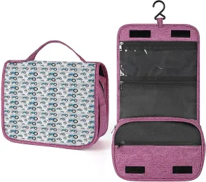 Farm Theme,Waterproof Travel Toiletry Hanging Bag,Trucks Machines Wheels Print,Makeup bag,Travel Organizers,Cosmetic Travel-Sized Container,Large Capacity for Women,Blue And Grey