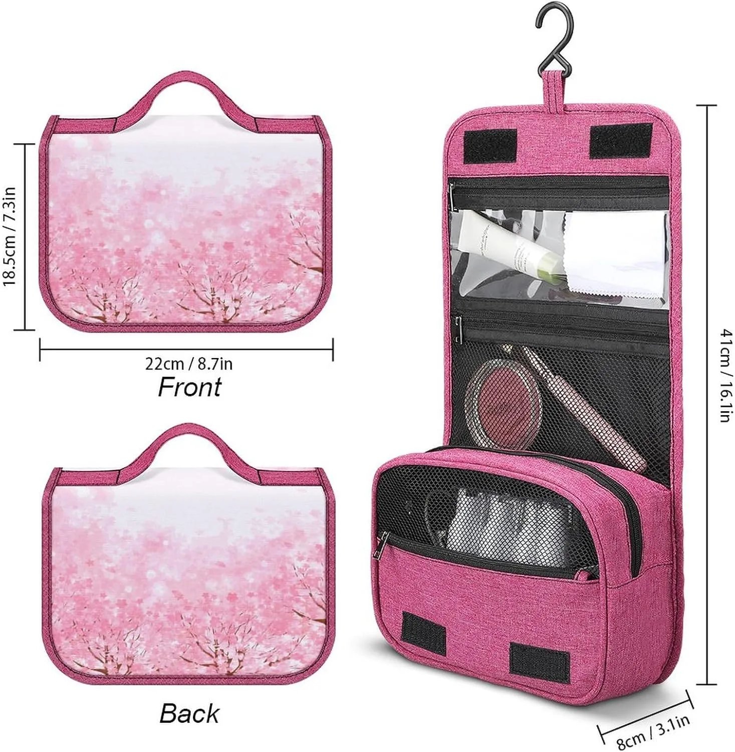 Farm Theme,Waterproof Travel Toiletry Hanging Bag,Trucks Machines Wheels Print,Makeup bag,Travel Organizers,Cosmetic Travel-Sized Container,Large Capacity for Women,Blue And Grey