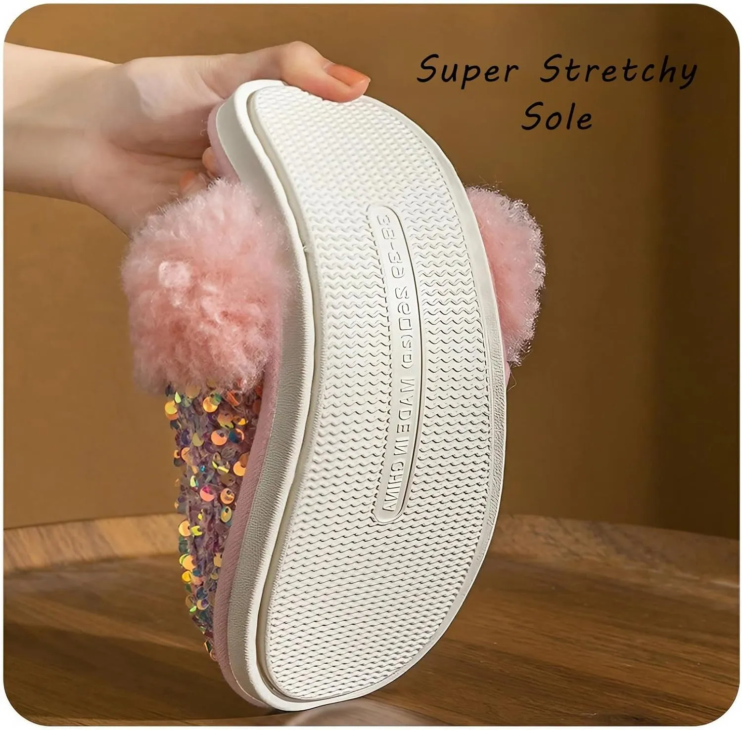 Fashion Sequins Slippers for Women & Men - Warm, Comfy, Non-slip, Plush, Fuzzy, Memory Foam Indoor/Outdoor Shoes