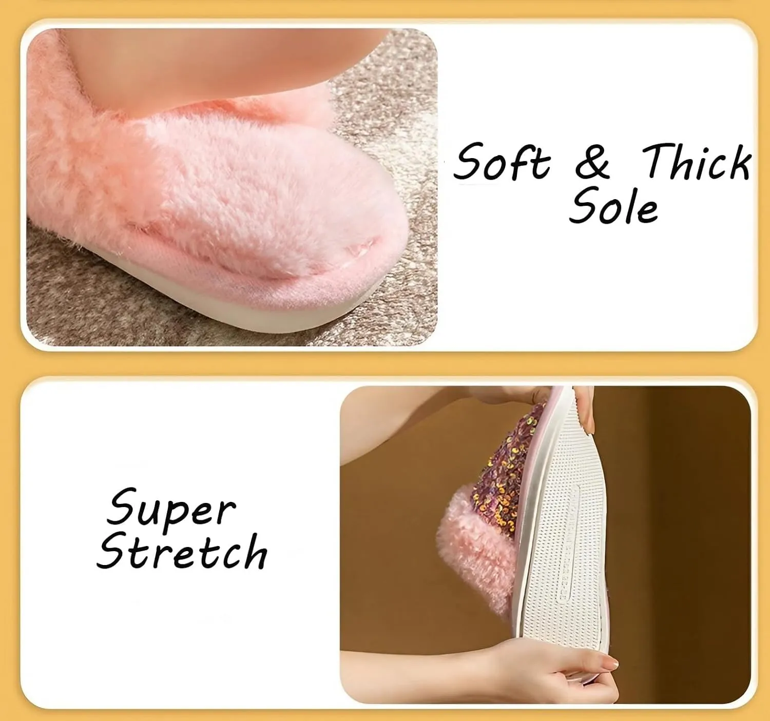 Fashion Sequins Slippers for Women & Men - Warm, Comfy, Non-slip, Plush, Fuzzy, Memory Foam Indoor/Outdoor Shoes