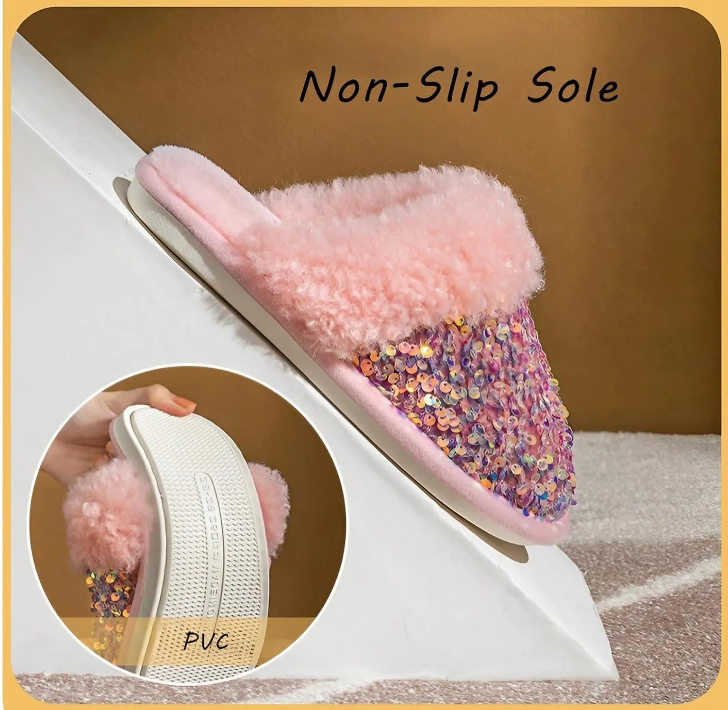 Fashion Sequins Slippers for Women & Men - Warm, Comfy, Non-slip, Plush, Fuzzy, Memory Foam Indoor/Outdoor Shoes