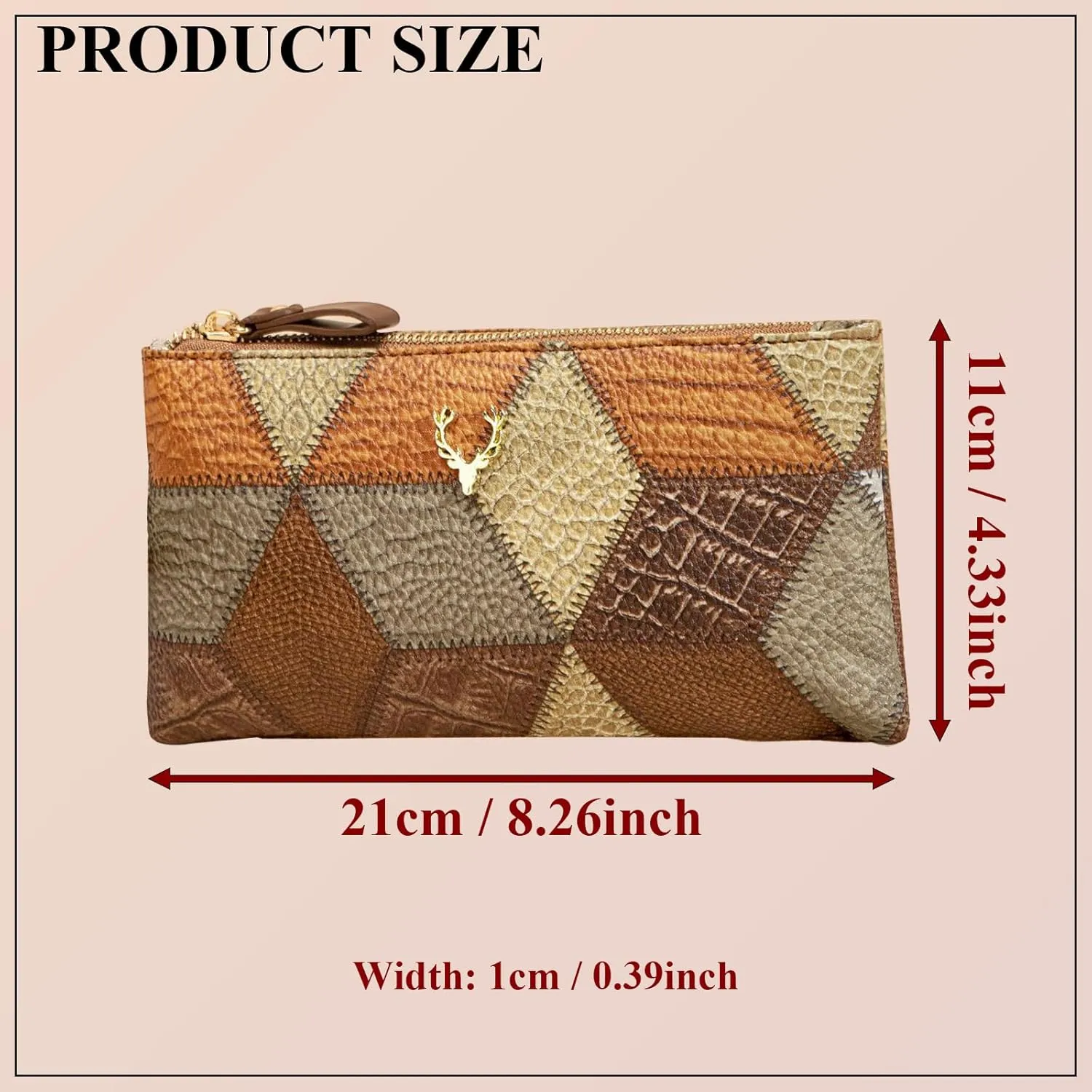Fashion Small Square Handbag,Retro Color-Block Zipper Purse Wristlet Wallet PU Leather Pouch Large Capacity Clutch