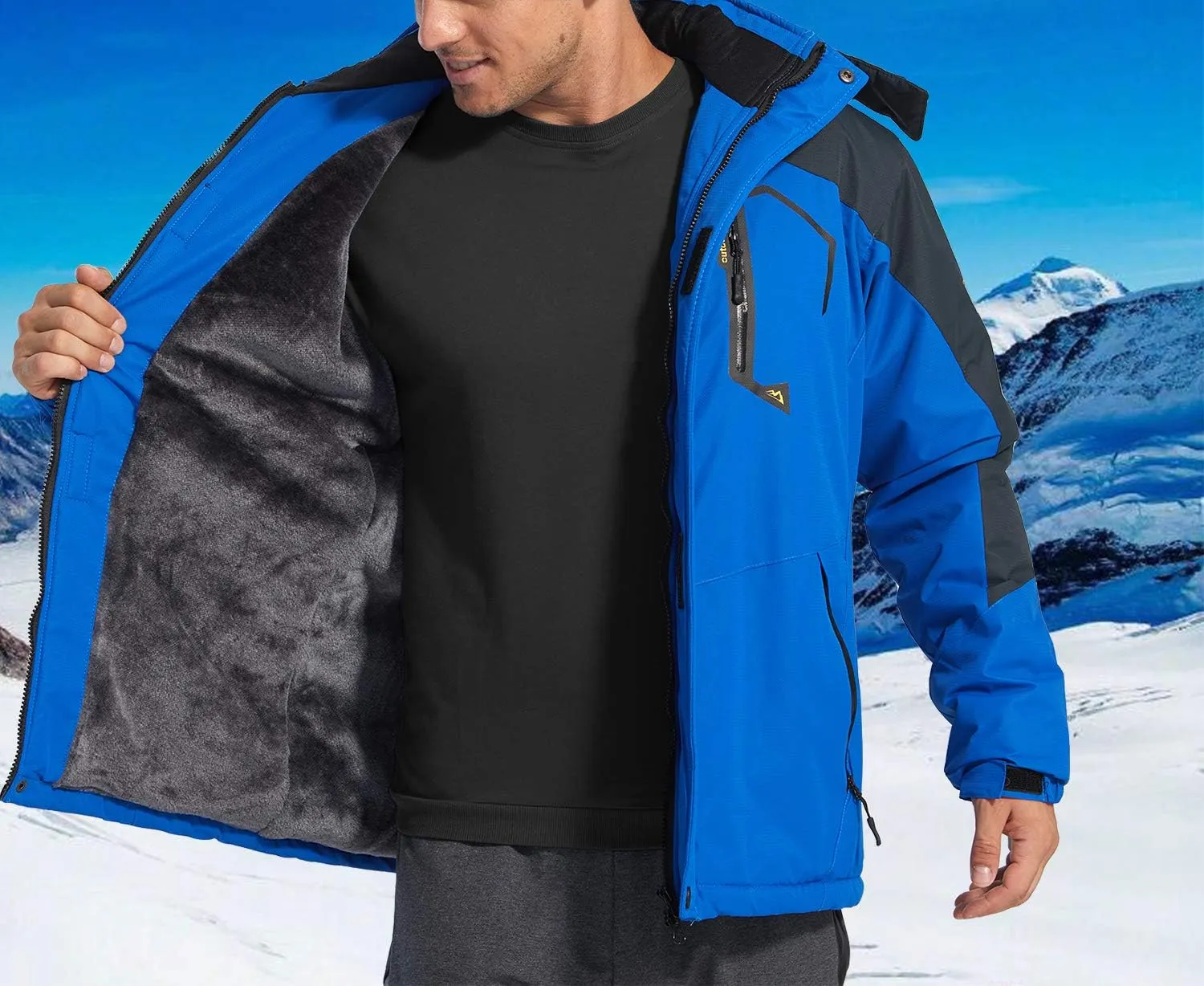FASKUNOIE Men's Winter Coats Windproof Warm Fleece Ski Snowboarding Jackets Parka with Zipper Pockets