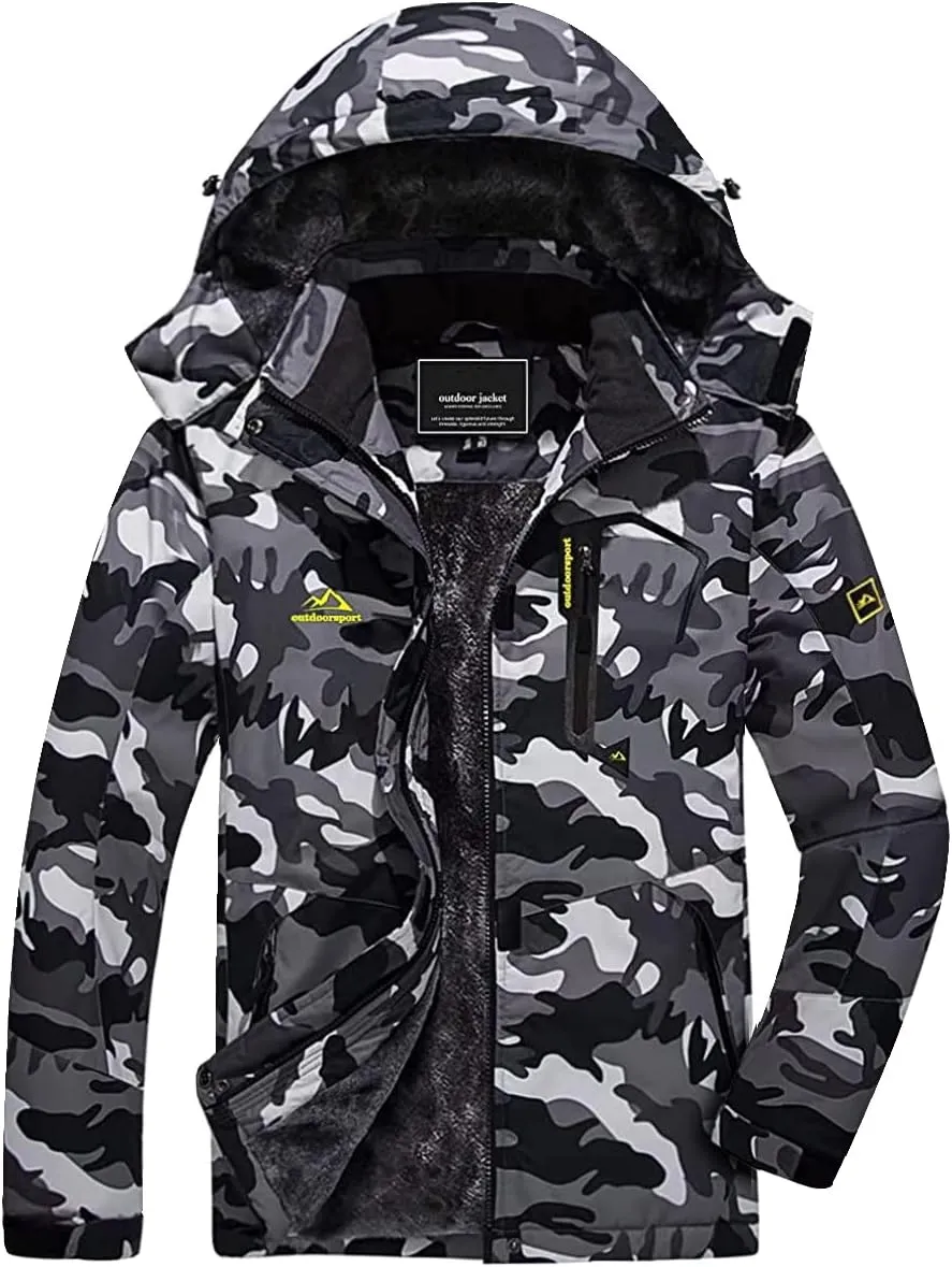 FASKUNOIE Men's Winter Coats Windproof Warm Fleece Ski Snowboarding Jackets Parka with Zipper Pockets