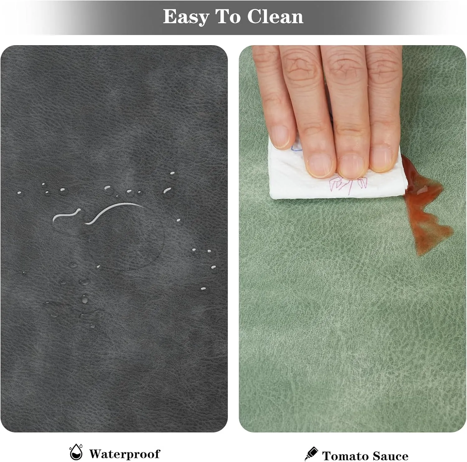 Faux Leather Placemats and Coasters Set of 4, Washable Reversible Placemats Cowhide Pattern Place Mats Waterproof Non-Slip Kitchen Dining Table Mats Drink Coasters (Gray Green, 4)