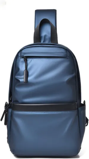 Faux Leather Sling Bag for Men and Women,Chest Bag Shoulder Backpack Waterproof Crossbody Backpack Traveling Hiking Daypack(Blue)
