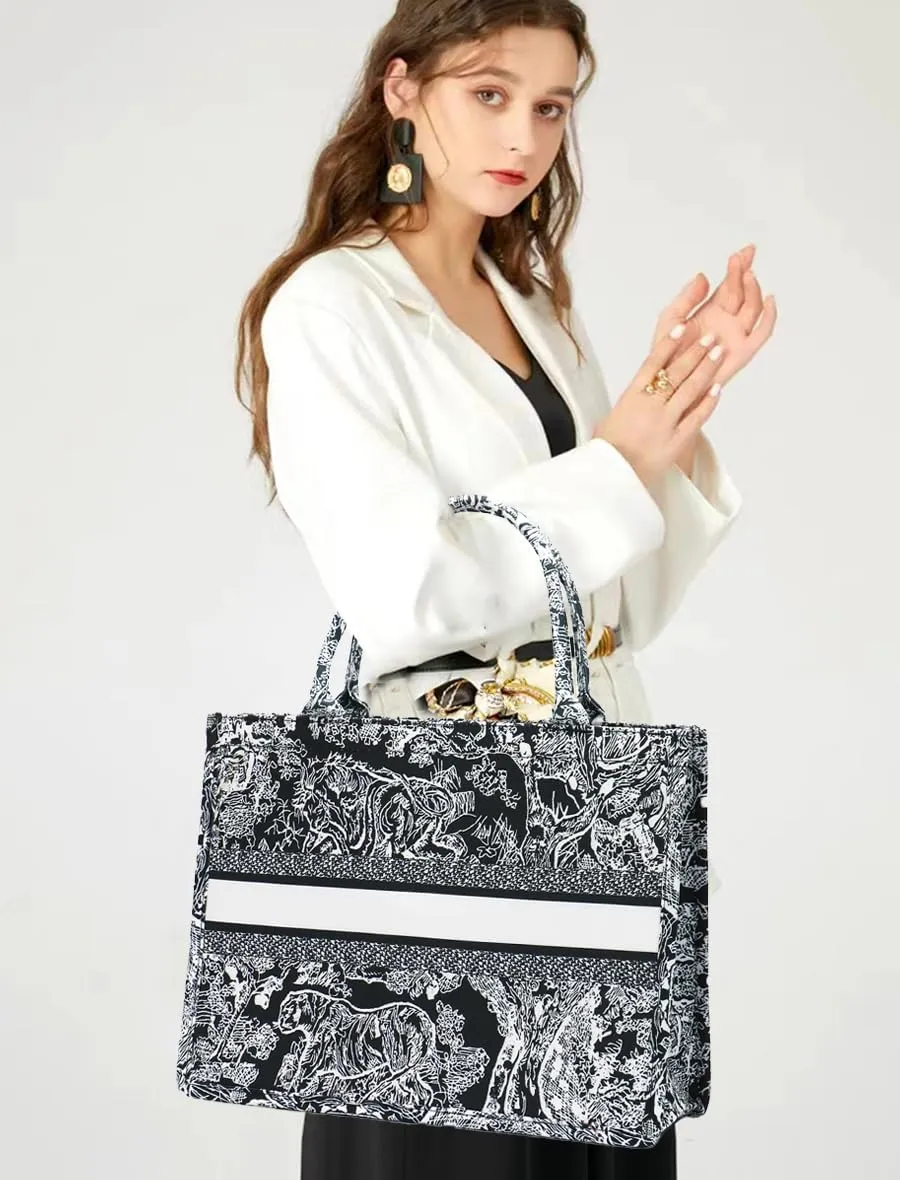 FENGJINRUHUA Fashion Luxury Tote Bag Cotton Linen Handbag Large Capacity Jacquard Retro Exquisite