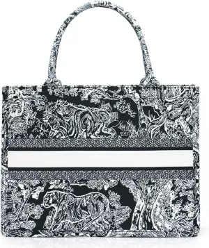 FENGJINRUHUA Fashion Luxury Tote Bag Cotton Linen Handbag Large Capacity Jacquard Retro Exquisite