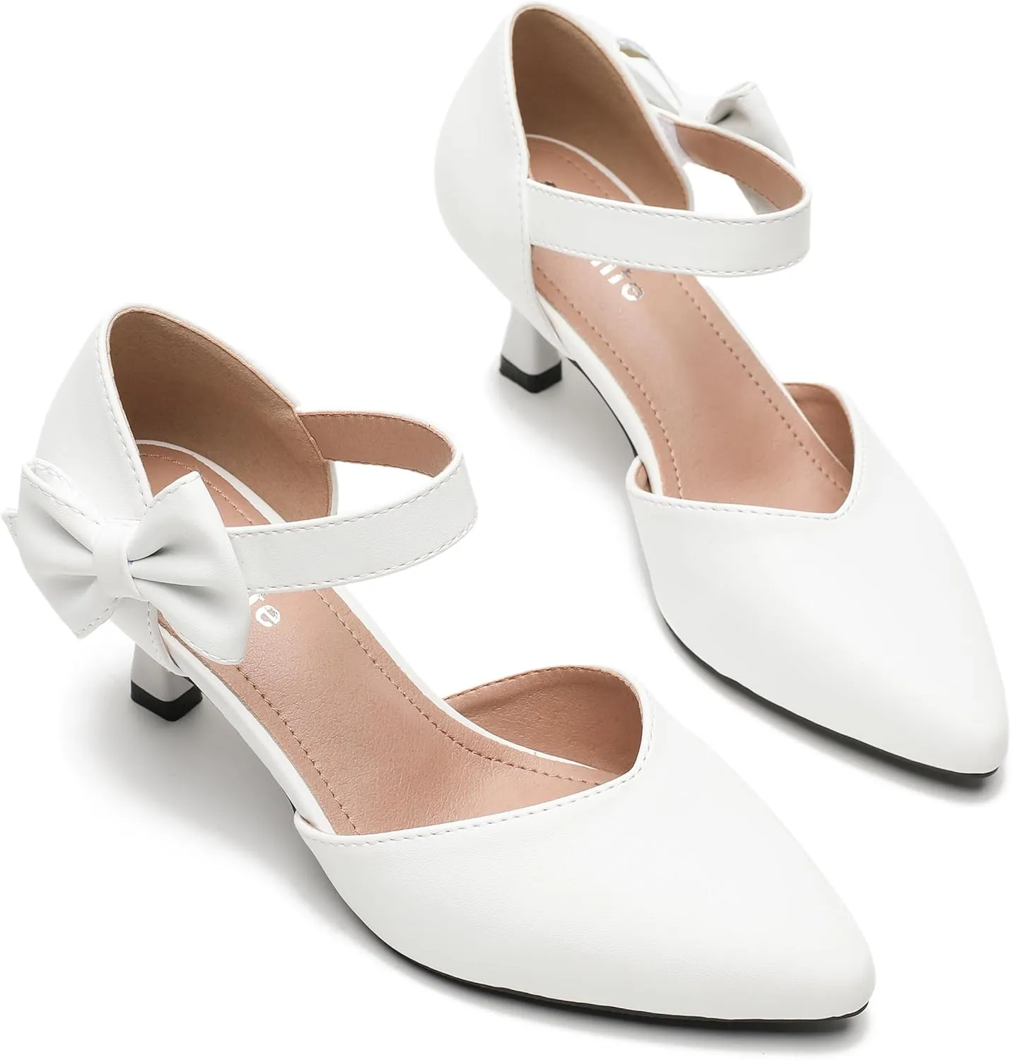 fereshte Women's Bow Kitten Heels Pumps Ankle Strap Dress Wedding Evening Party Shoes