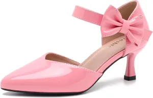 fereshte Women's Bow Kitten Heels Pumps Ankle Strap Dress Wedding Evening Party Shoes