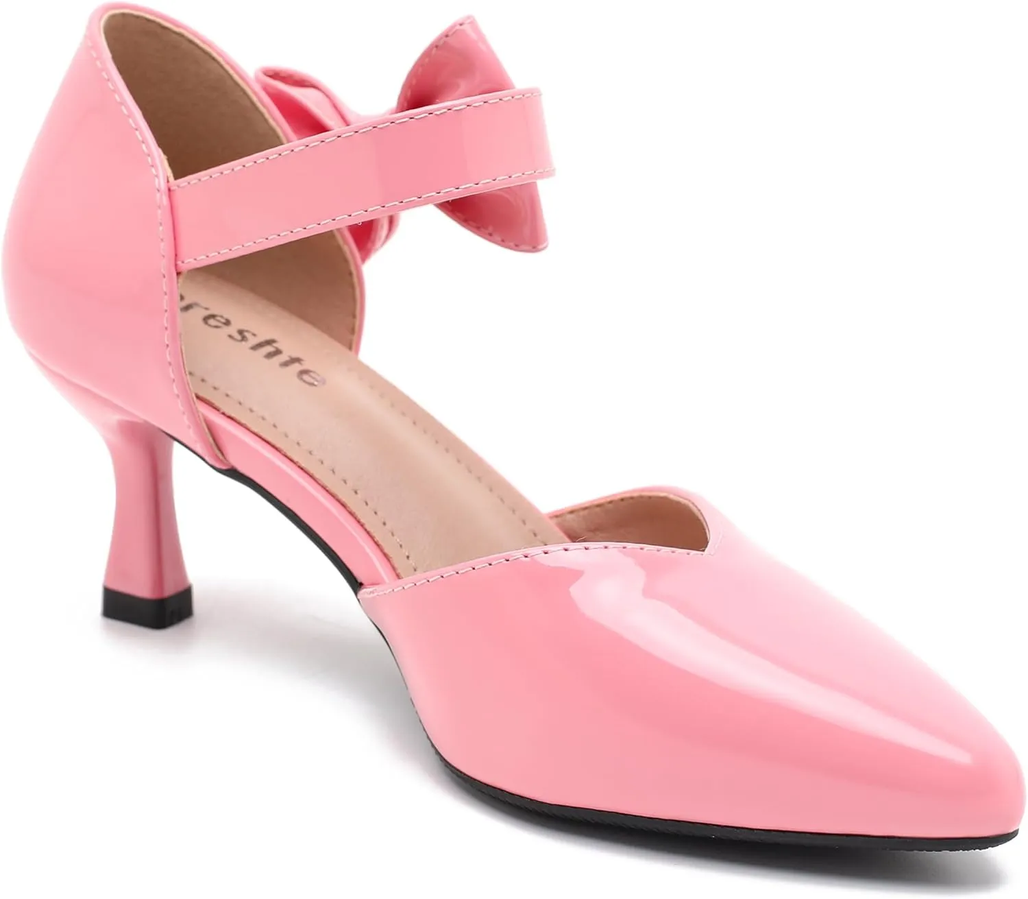 fereshte Women's Bow Kitten Heels Pumps Ankle Strap Dress Wedding Evening Party Shoes