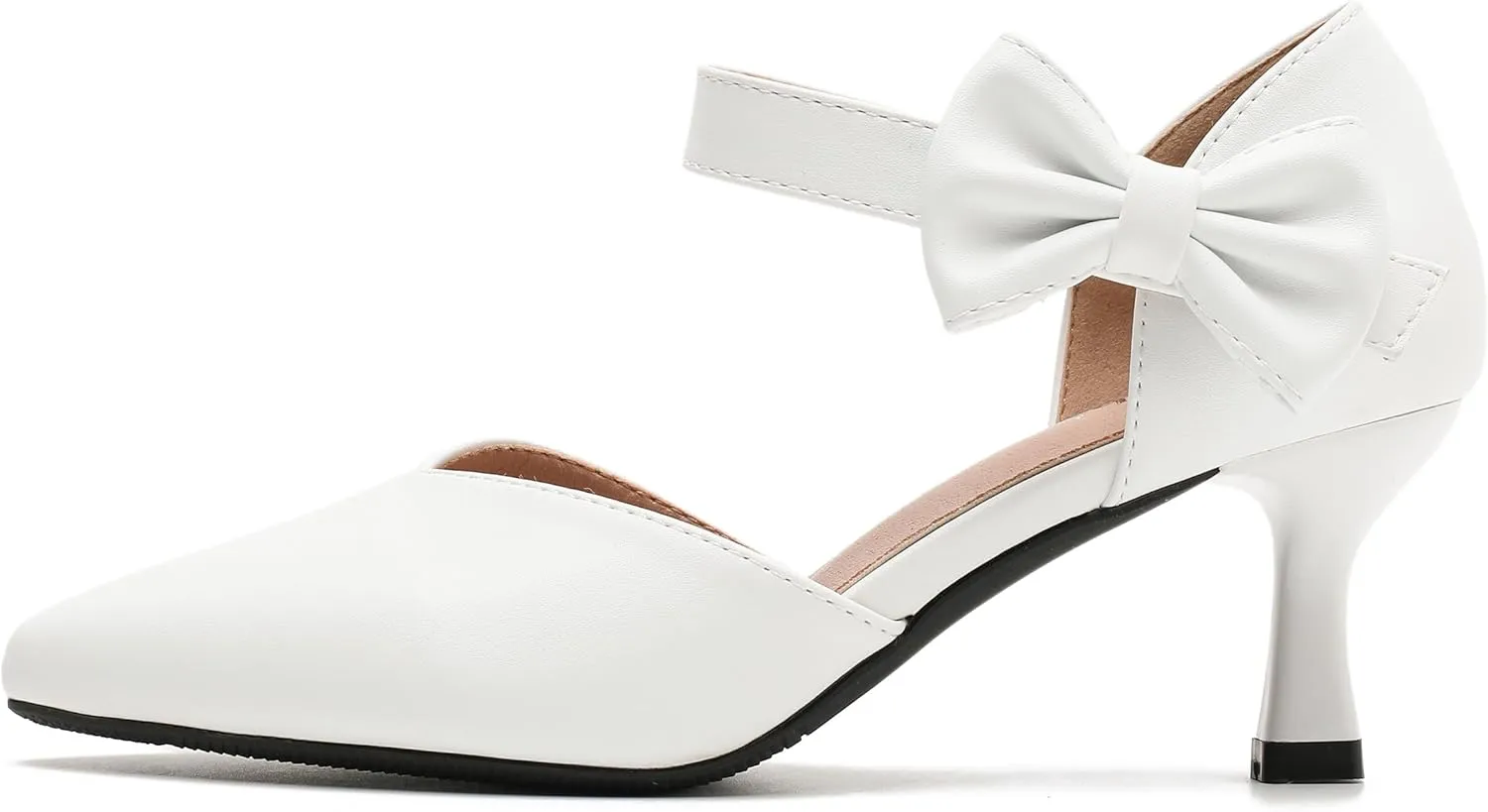 fereshte Women's Bow Kitten Heels Pumps Ankle Strap Dress Wedding Evening Party Shoes