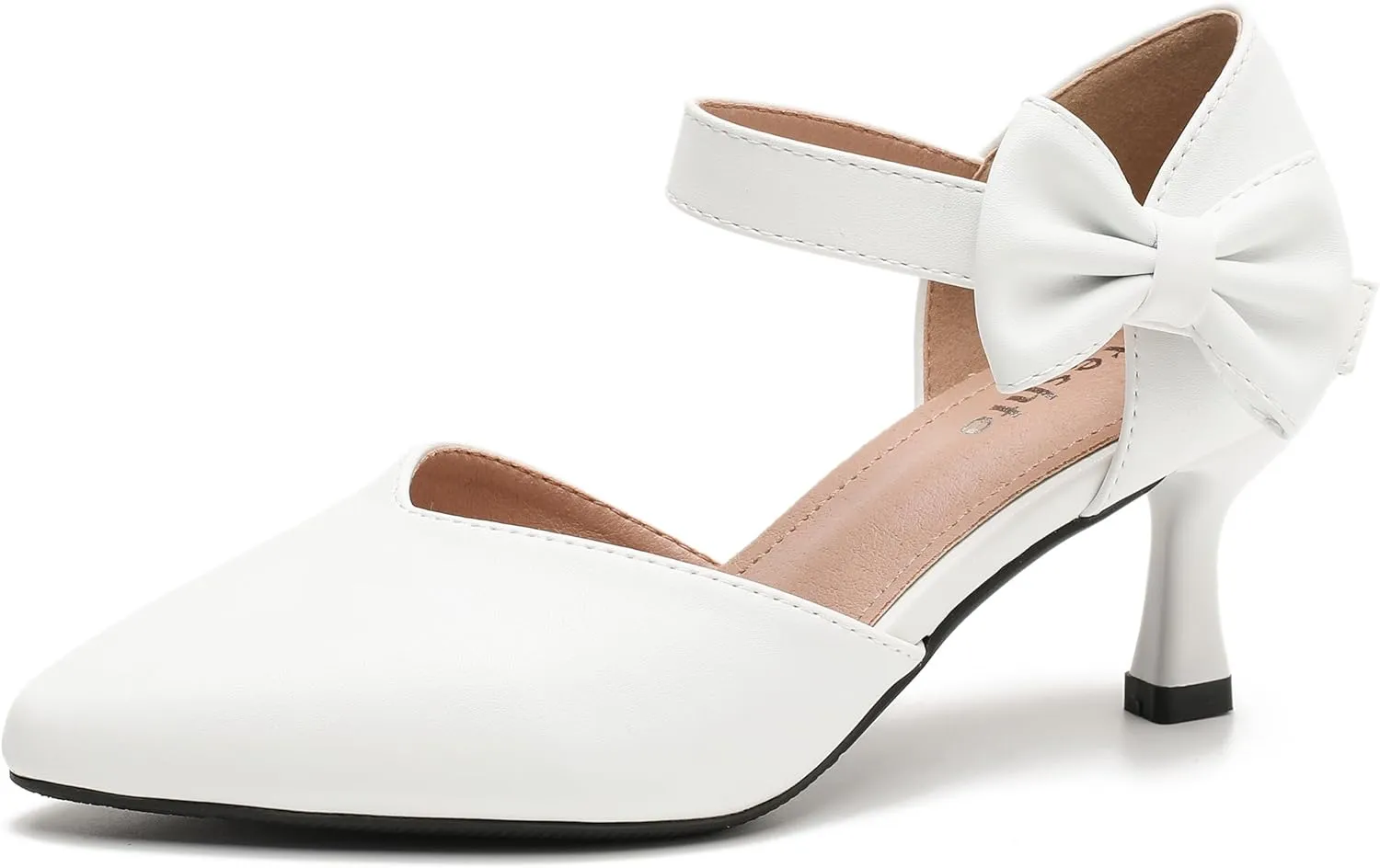 fereshte Women's Bow Kitten Heels Pumps Ankle Strap Dress Wedding Evening Party Shoes