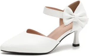 fereshte Women's Bow Kitten Heels Pumps Ankle Strap Dress Wedding Evening Party Shoes