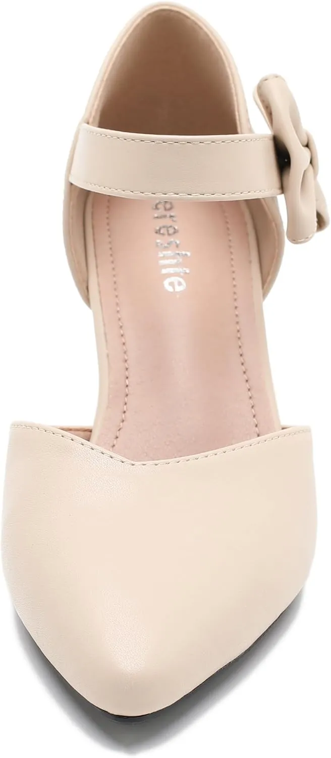 fereshte Women's Bow Kitten Heels Pumps Ankle Strap Dress Wedding Evening Party Shoes