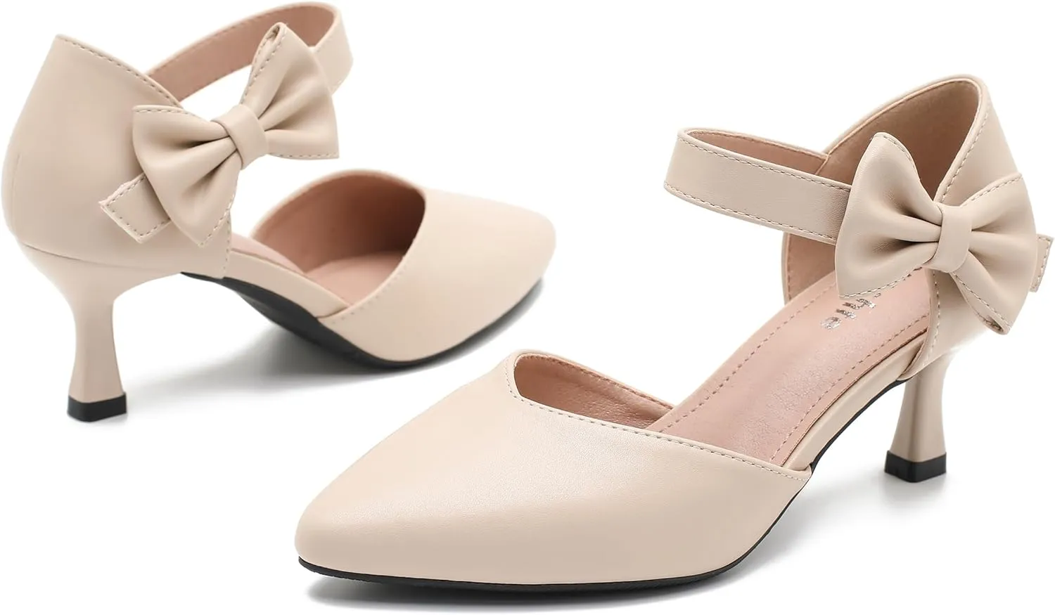 fereshte Women's Bow Kitten Heels Pumps Ankle Strap Dress Wedding Evening Party Shoes