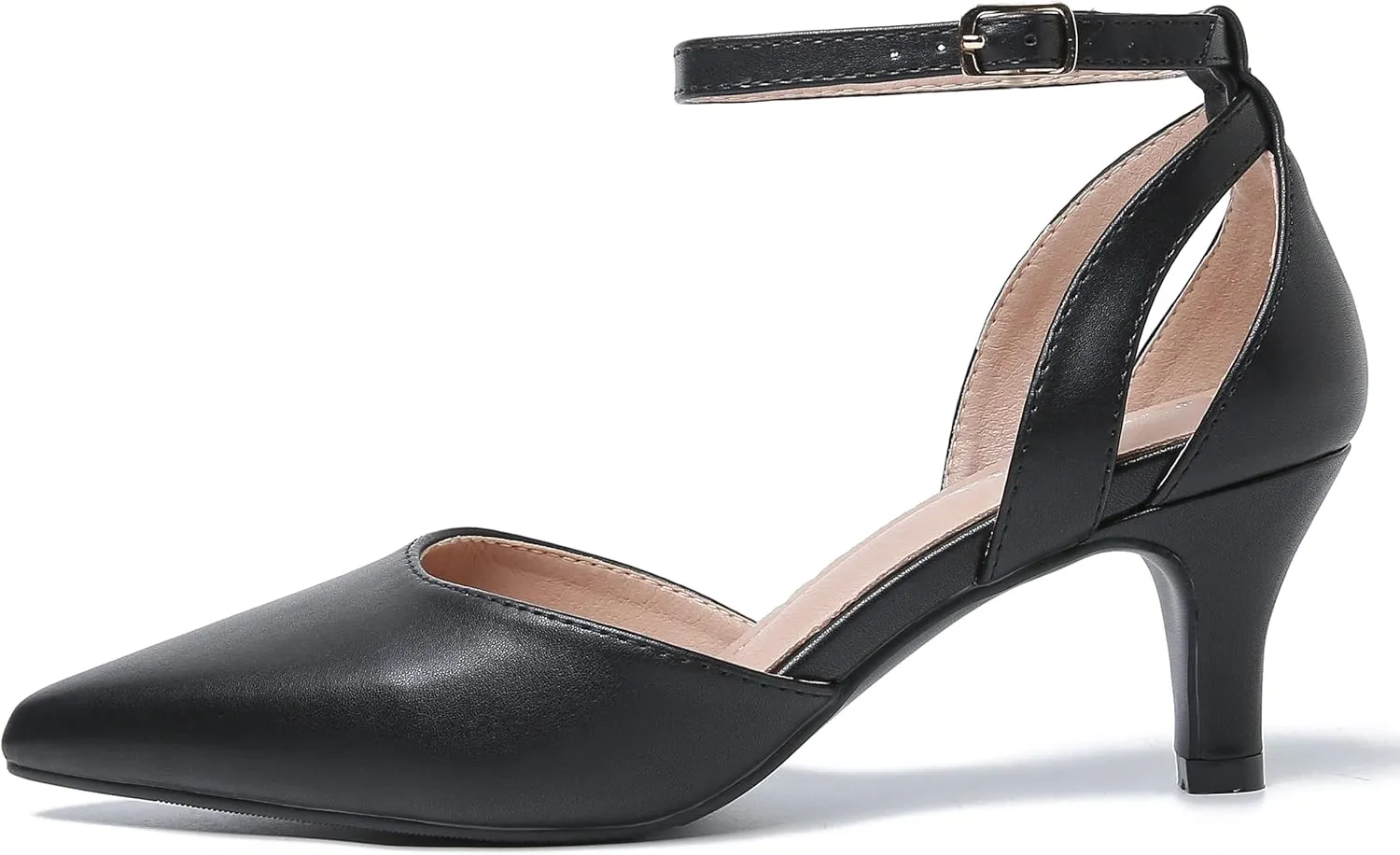 fereshte Women's Closed Pointed Toe Heels Ankle Strap Hollow Out D'Orsay Kitten Heel Dressy Pumps
