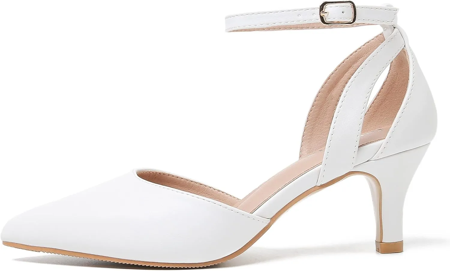 fereshte Women's Closed Pointed Toe Heels Ankle Strap Hollow Out D'Orsay Kitten Heel Dressy Pumps