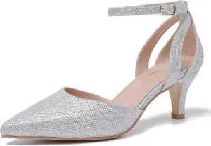 fereshte Women's Closed Pointed Toe Heels Ankle Strap Hollow Out D'Orsay Kitten Heel Dressy Pumps