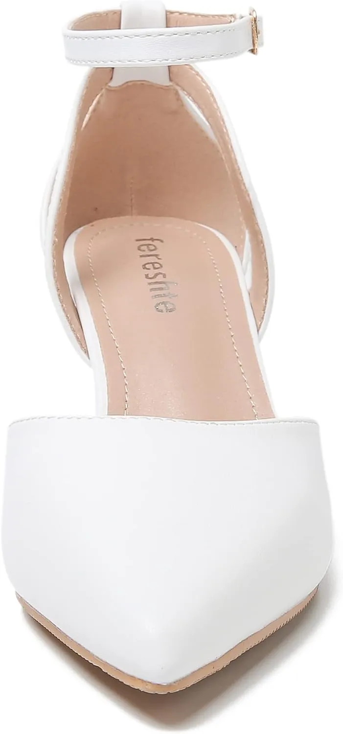 fereshte Women's Closed Pointed Toe Heels Ankle Strap Hollow Out D'Orsay Kitten Heel Dressy Pumps