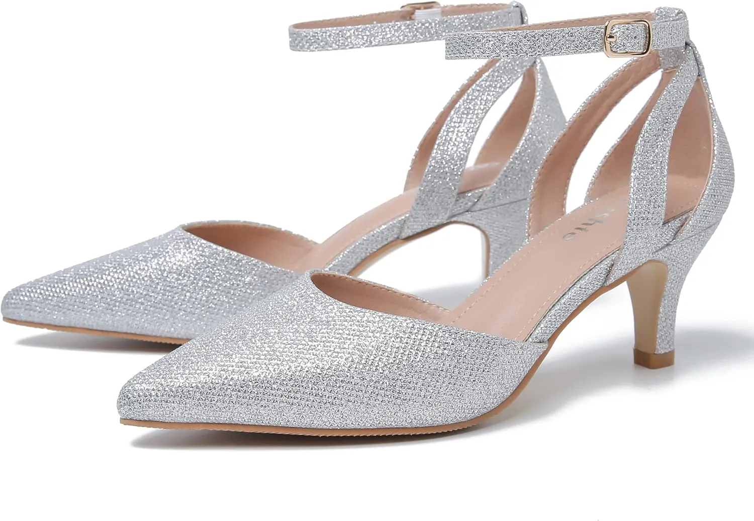 fereshte Women's Closed Pointed Toe Heels Ankle Strap Hollow Out D'Orsay Kitten Heel Dressy Pumps