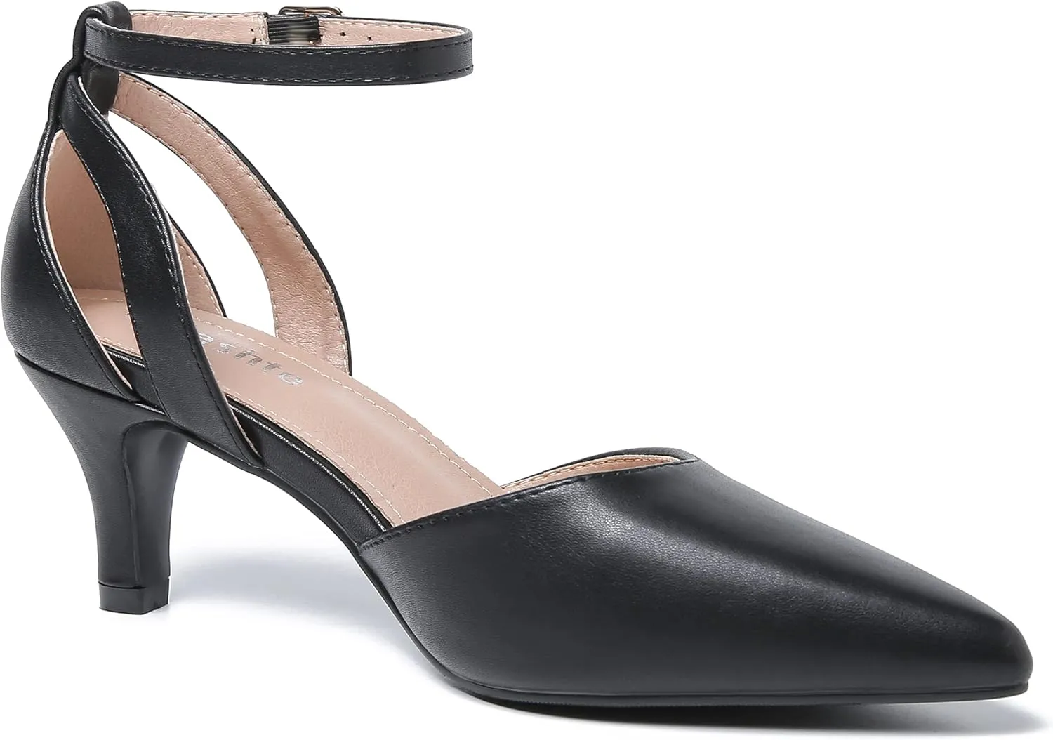 fereshte Women's Closed Pointed Toe Heels Ankle Strap Hollow Out D'Orsay Kitten Heel Dressy Pumps