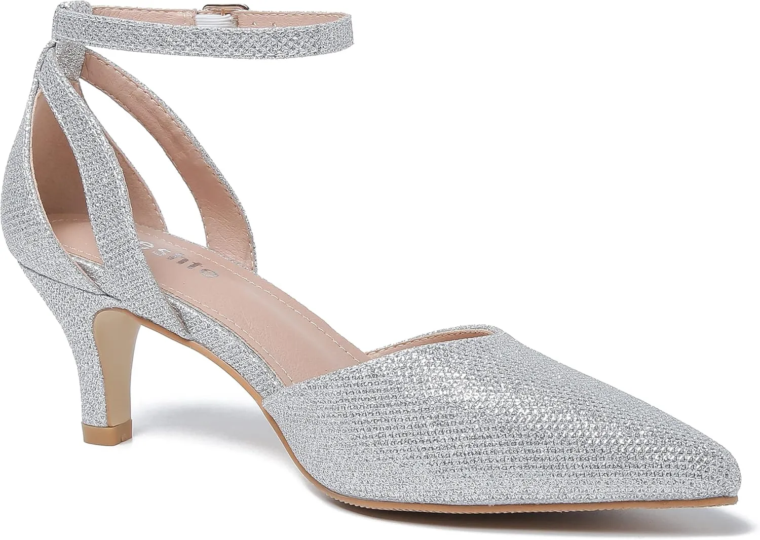 fereshte Women's Closed Pointed Toe Heels Ankle Strap Hollow Out D'Orsay Kitten Heel Dressy Pumps