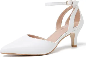 fereshte Women's Closed Pointed Toe Heels Ankle Strap Hollow Out D'Orsay Kitten Heel Dressy Pumps