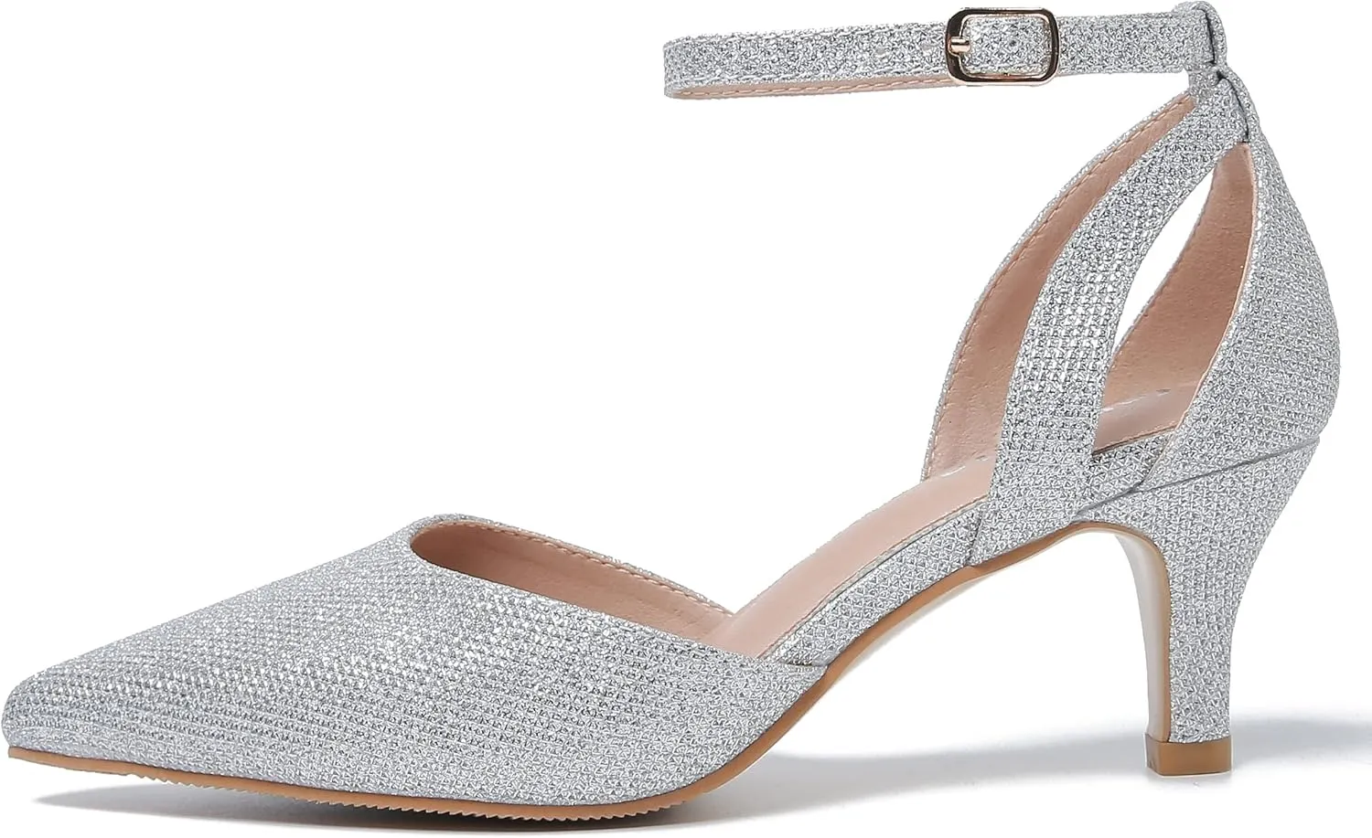 fereshte Women's Closed Pointed Toe Heels Ankle Strap Hollow Out D'Orsay Kitten Heel Dressy Pumps