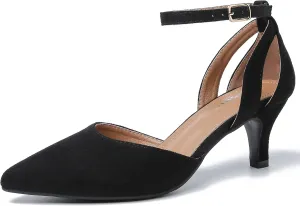 fereshte Women's Closed Pointed Toe Heels Ankle Strap Hollow Out D'Orsay Kitten Heel Dressy Pumps