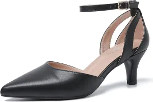 fereshte Women's Closed Pointed Toe Heels Ankle Strap Hollow Out D'Orsay Kitten Heel Dressy Pumps