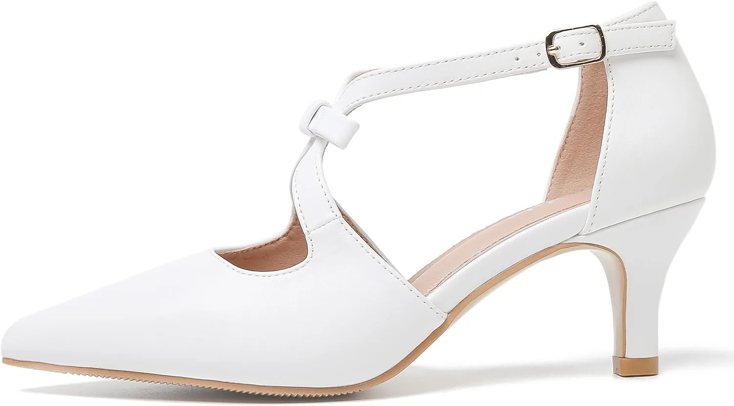 fereshte Women's Kitten Heels T Strap 2 Inch Low Heel Bow Pointed Toe D'Orsay Dressy Pumps