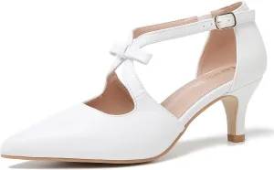 fereshte Women's Kitten Heels T Strap 2 Inch Low Heel Bow Pointed Toe D'Orsay Dressy Pumps
