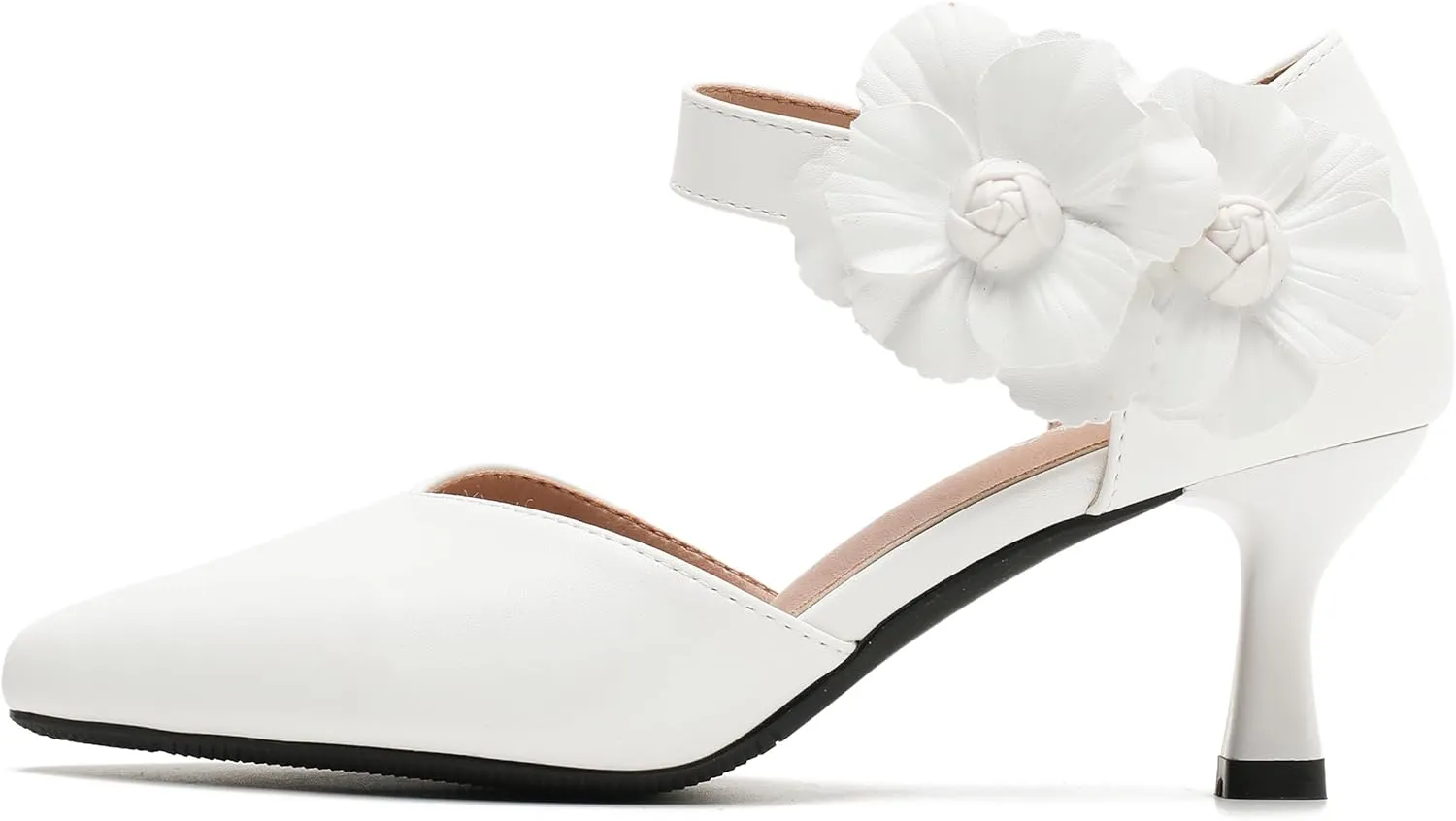 fereshte Women's Wedding Evening Party Flower Kitten Heels Pumps Ankle Strap Dress Shoes