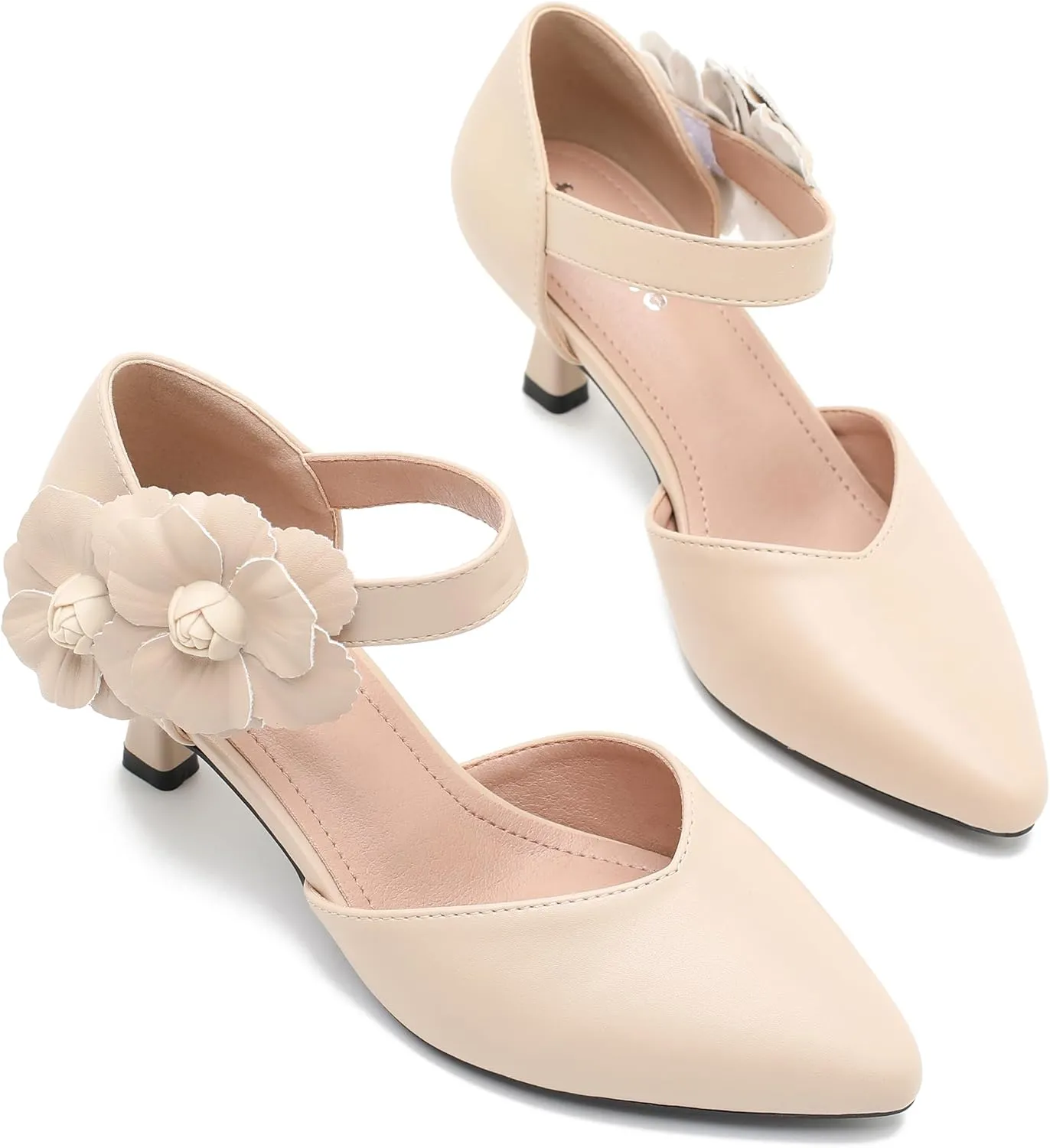 fereshte Women's Wedding Evening Party Flower Kitten Heels Pumps Ankle Strap Dress Shoes