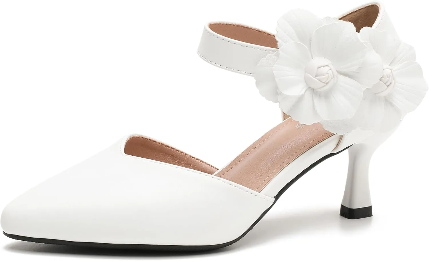 fereshte Women's Wedding Evening Party Flower Kitten Heels Pumps Ankle Strap Dress Shoes