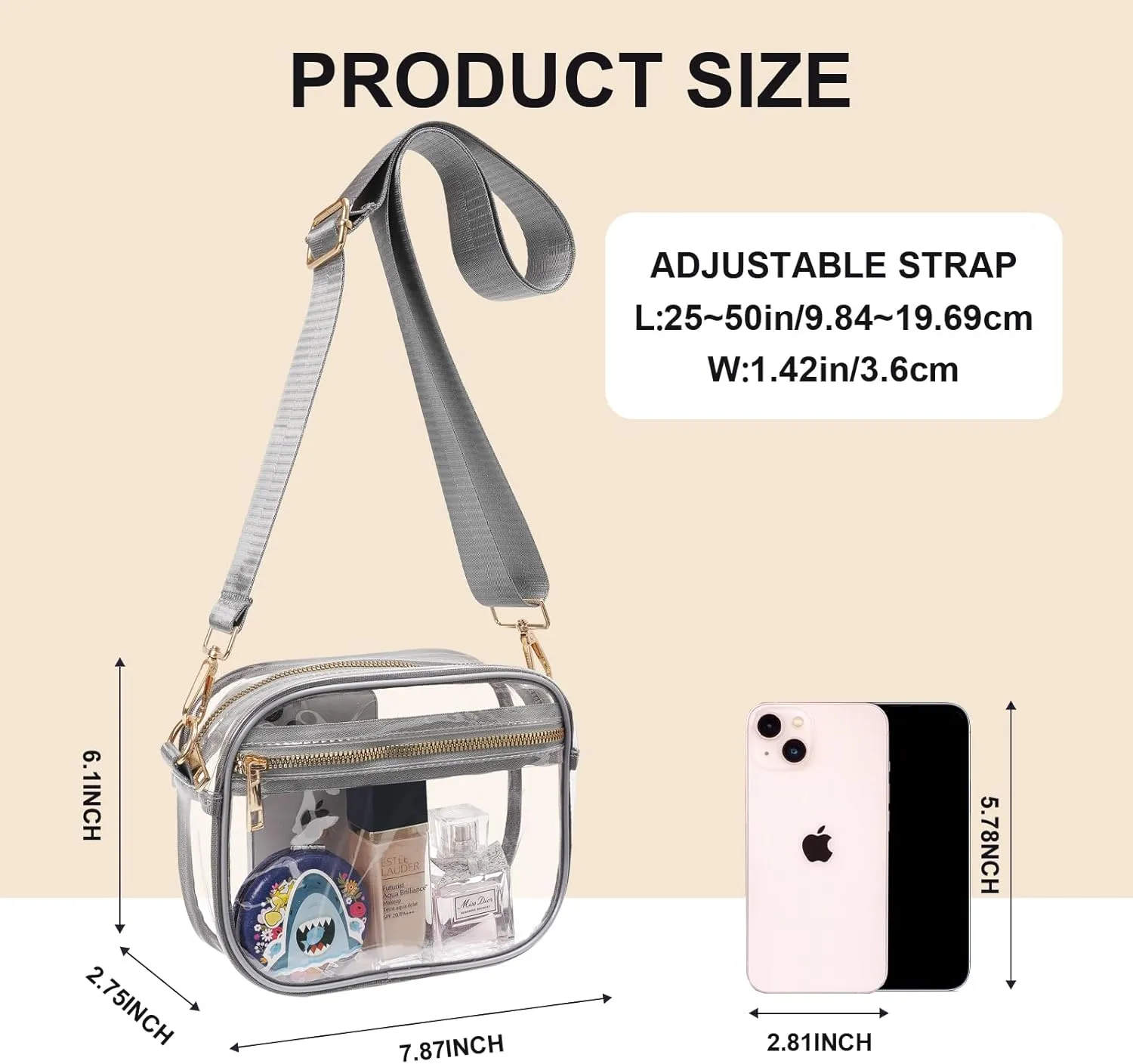 Fibrdoo Clear Bag Stadium Approved, Leather Clear Crossbody Purse Bag for Concerts Sports Events Festivals