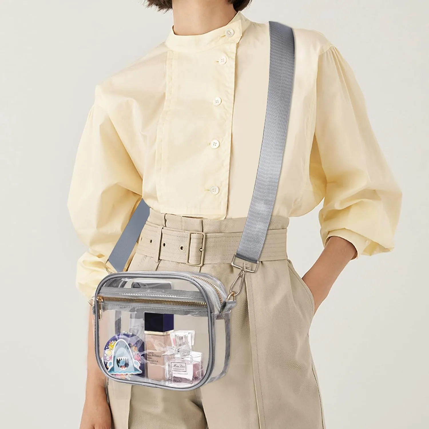 Fibrdoo Clear Bag Stadium Approved, Leather Clear Crossbody Purse Bag for Concerts Sports Events Festivals