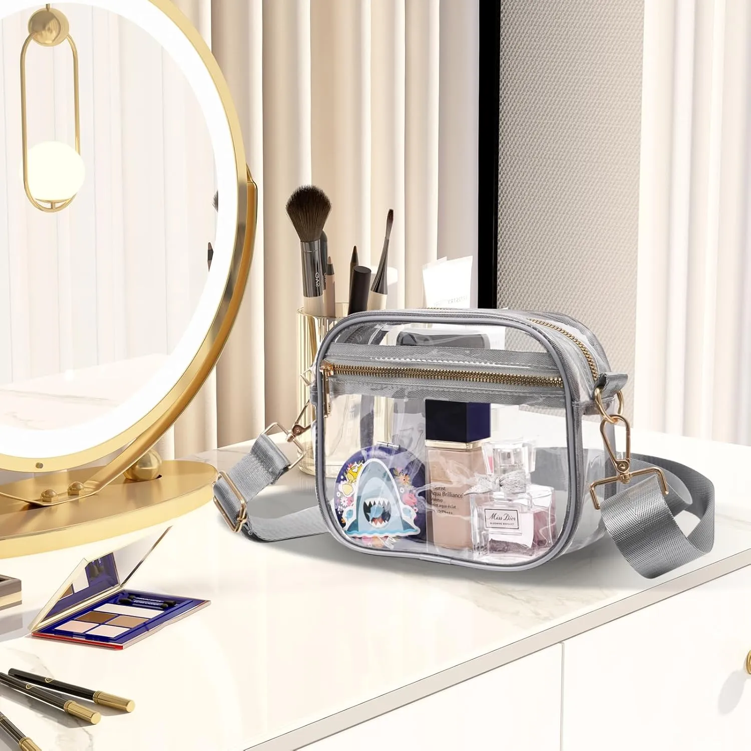 Fibrdoo Clear Bag Stadium Approved, Leather Clear Crossbody Purse Bag for Concerts Sports Events Festivals