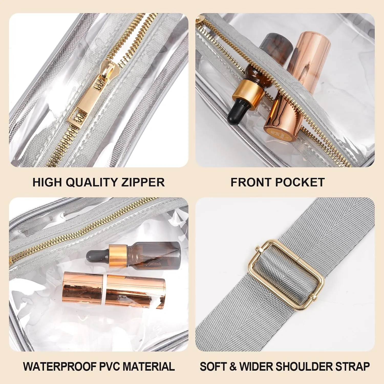 Fibrdoo Clear Bag Stadium Approved, Leather Clear Crossbody Purse Bag for Concerts Sports Events Festivals
