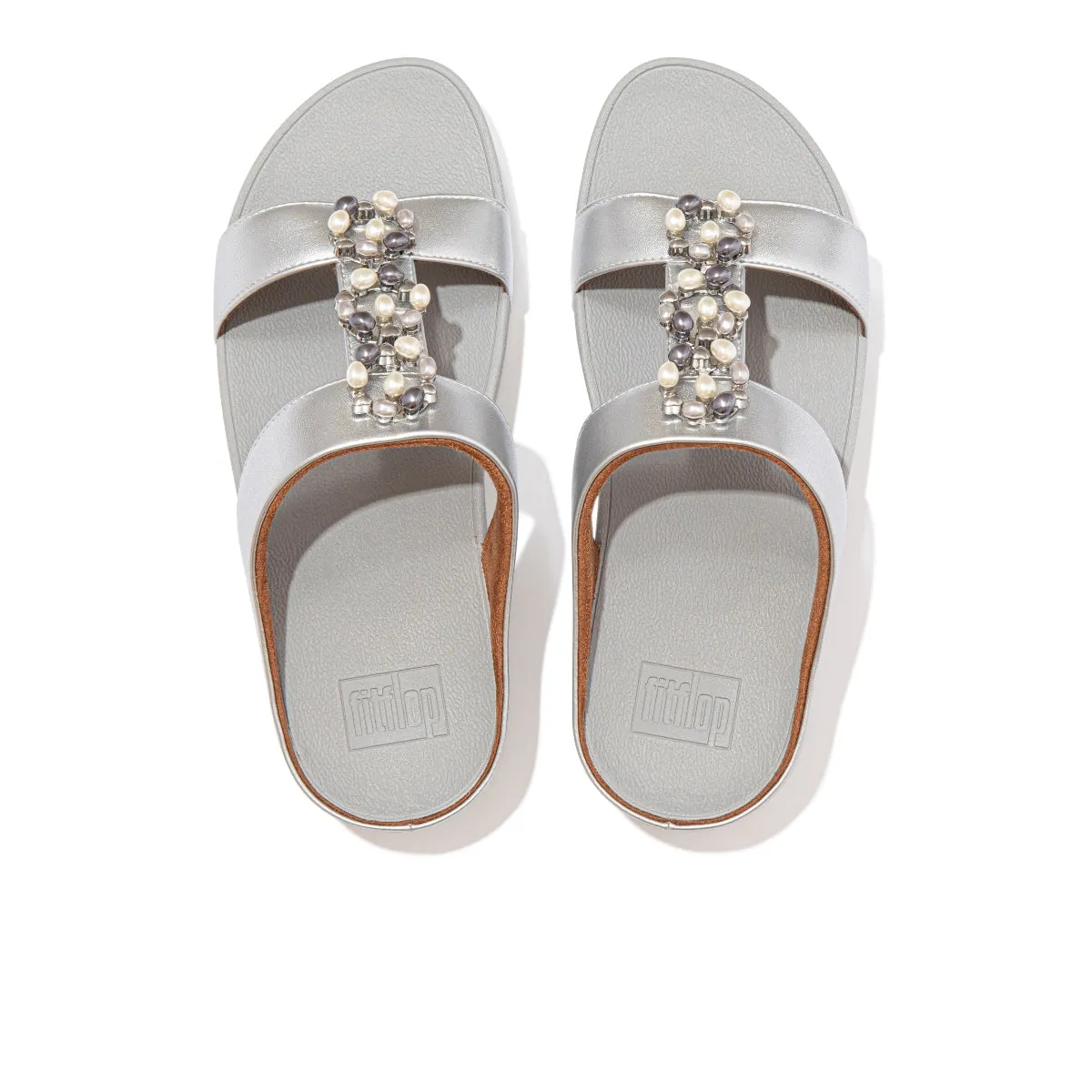 FINO Pearl-Chain Leather Slides