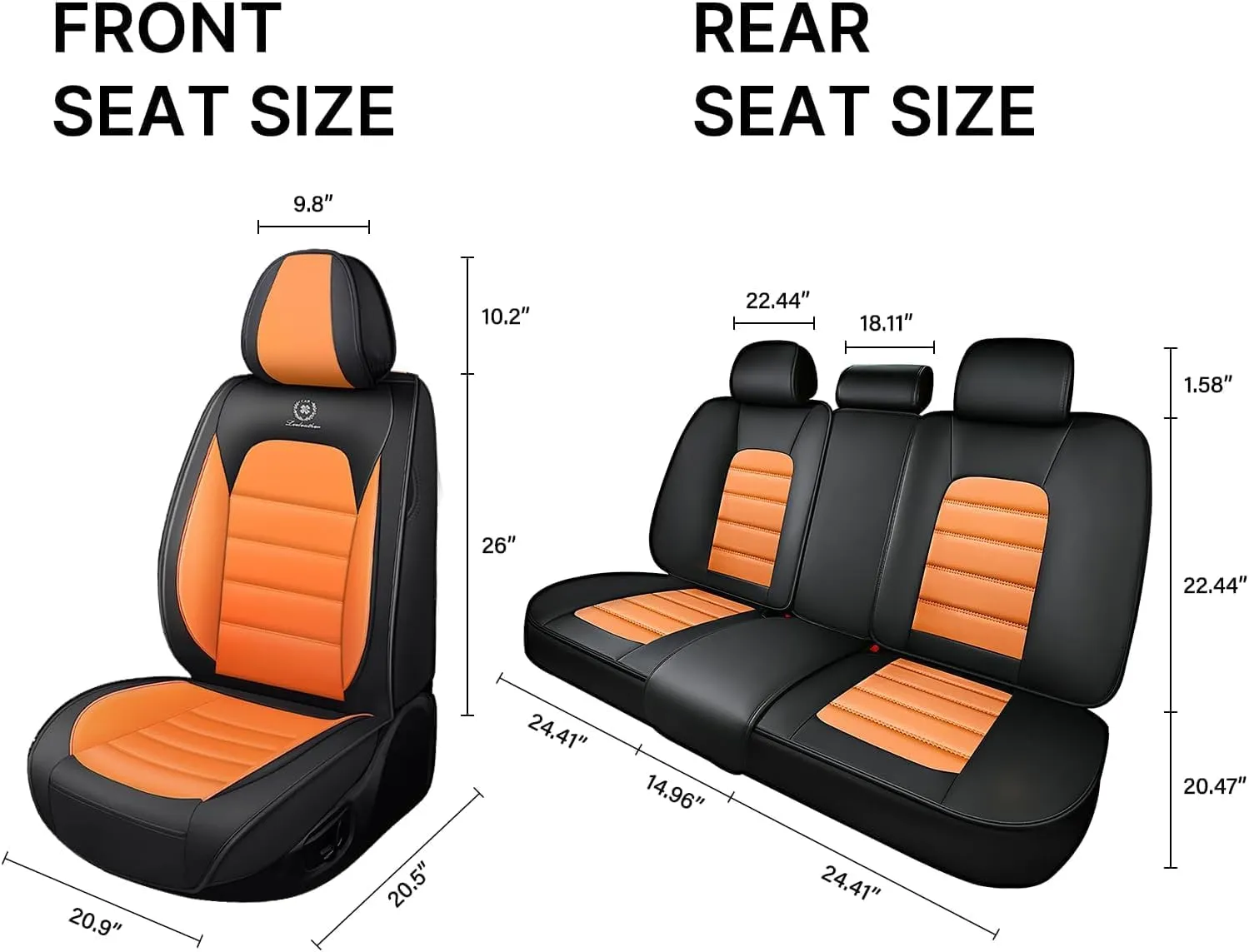 Fit for 98% of BMW Car Seat Covers, Full Surround Faux Leather Anti-Slip Waterproof Auto Seat Cover(Black&Orange,Full Set)