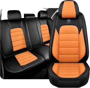 Fit for 98% of BMW Car Seat Covers, Full Surround Faux Leather Anti-Slip Waterproof Auto Seat Cover(Black&Orange,Full Set)