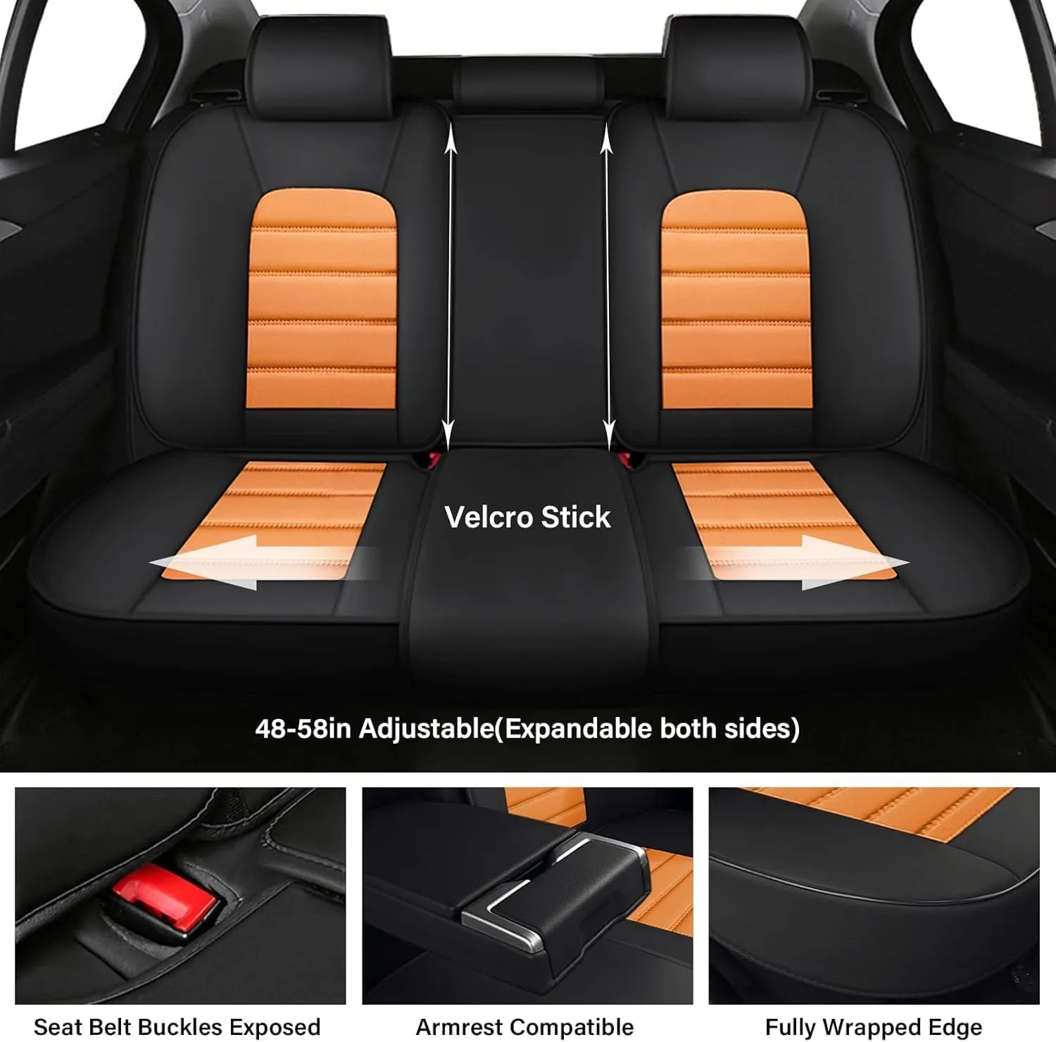 Fit for 98% of BMW Car Seat Covers, Full Surround Faux Leather Anti-Slip Waterproof Auto Seat Cover(Black&Orange,Full Set)