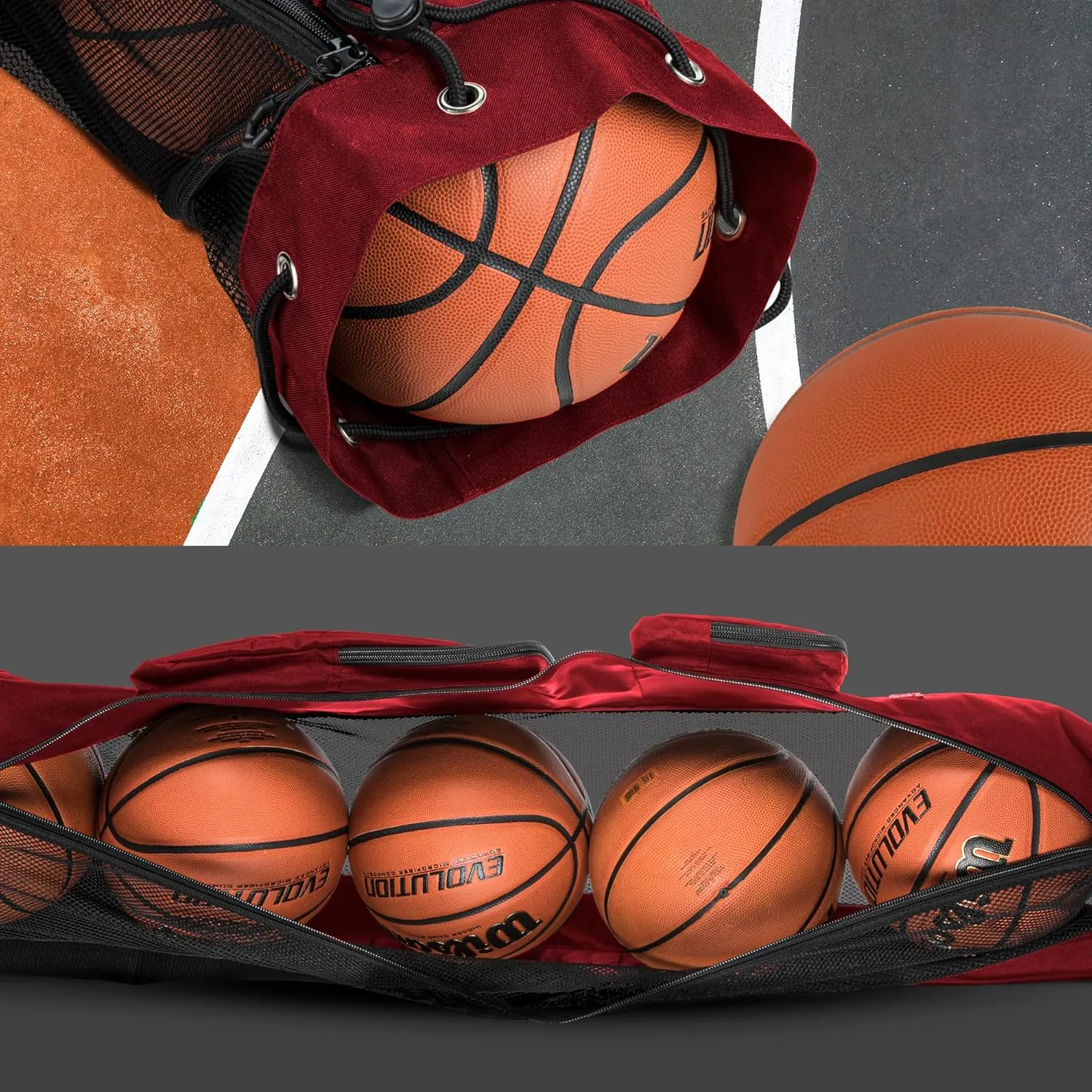 Fitdom Heavy Duty XL Basketball Mesh Equipment Ball Bag w/Shoulder Strap Design for Coach with 2 Front Pockets for Coaching & Sport Accessories. This Team Tube Carrier Can Store Up to 5 Basketballs