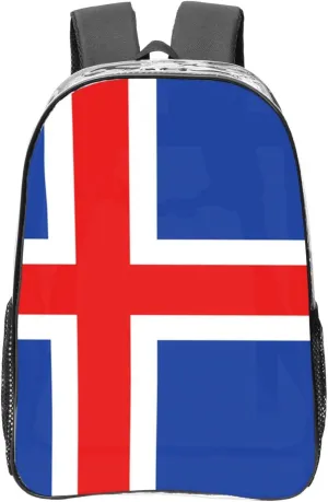 Flag Of Iceland Transparent Backpack-16-Inch Pvc Clear Backpack With Side Pockets,Black