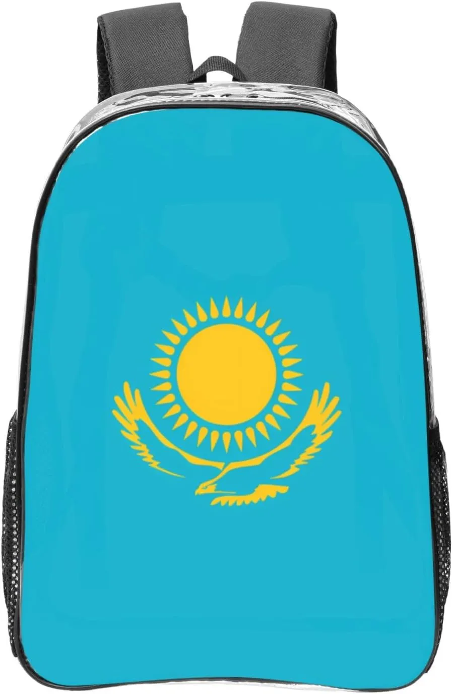 Flag Of Kazakhstan Transparent Backpack-16-Inch Pvc Clear Backpack With Side Pockets,Black